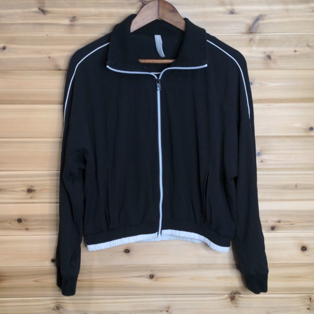 Athleta Black Bomber Jacket with White Accents